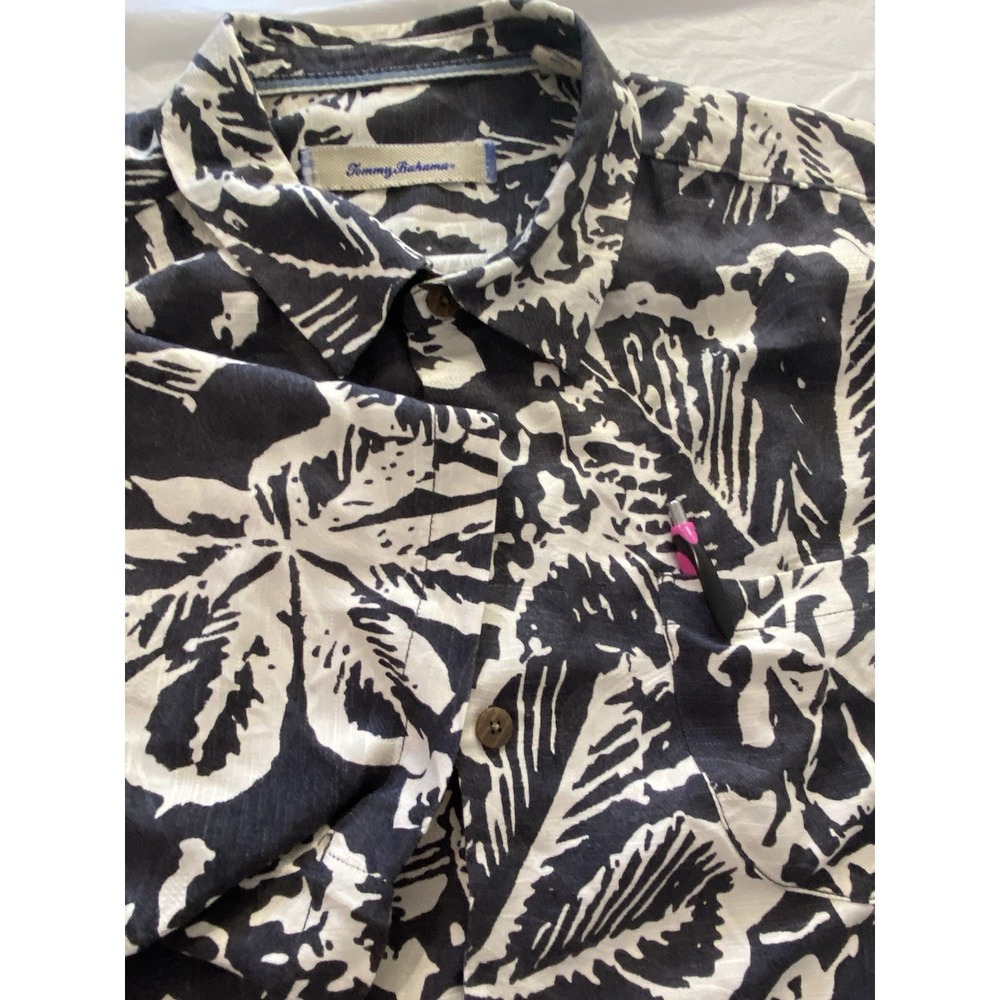 Tommy Bahama‎ 100% Silk Short Sleeve Black Tropical Shirt With Pocket-Size XL